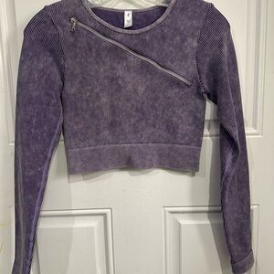 Cloud B Purple Ribbed Crop Top with Zipper